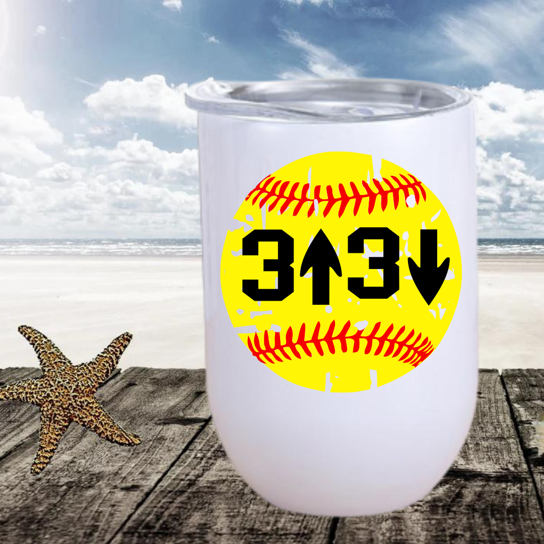 3up 3 down Softball Wine Tumbler